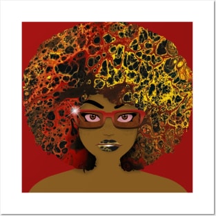 Galaxy Girl Red Afro Posters and Art